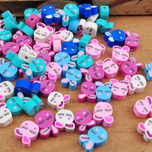 Vente en gros de perles, Perles en argile polymère lapin, Perles en argile mélangées kawaii, lapin, Perles en forme de lapin, Perles pour bijoux, Perles pour bracelet, Perles en vrac