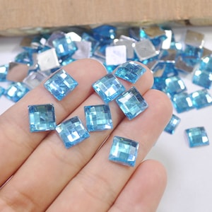 Light Blue Acrylic Cube Box Square Loose Rhinestones Supply,10mm Square Flatback Cabochon Rhinestone Multi-Faceted Rhinestones -- FZ10LB