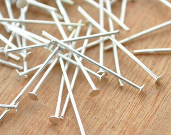 Silver Flat Head Pins,200pc Silver plated metal Headpins Head Pins,Jewelry Findings, Handmade Jewelry Supplies--26mm