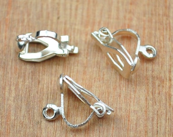 100PCS silver plated back clip earring findings setting,non pierced clip,Silver earring clip,Metal Ear Wrap with small loop Ear Cuff
