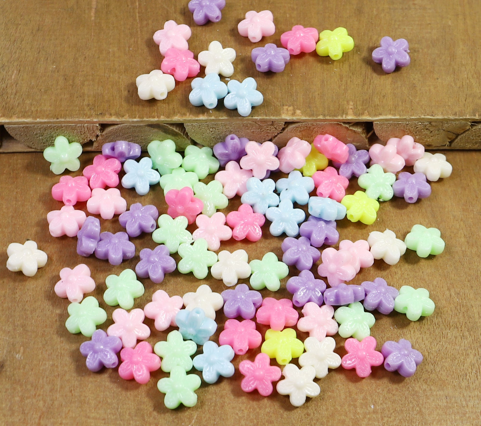 8seasons. Pastell Acryl Perlen Blumen Zufällig Gemischt Ca 12mm X 7mm Hole Approx 1.6mm 200 Pcs