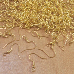 Fil d’oreille en or 18K, 10,20,30,40,50,100Pcs 18K Crochets de boucle d’oreille plaqué or, résultats des boucles d’oreilles -17x20mm