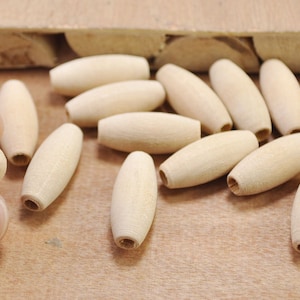 20pcs Unfinished Natural Wood Beads Oval Cylinder Shaped Wooden Barrel bead 25x10mm