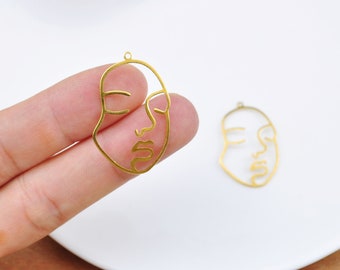 10-100Pcs Brass Face Charms,Face Shaped Raw Brass Pendant,Brass Earring/necklace Findings, Jewelry Supplies，32x20mm
