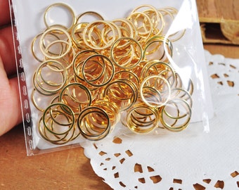 10-100pcs 18K Gold Round Link Charms 12mm, 18K Real Gold Plated Brass Ring Loops, Circle Connectors，Round Cut Tube Circles Supplies