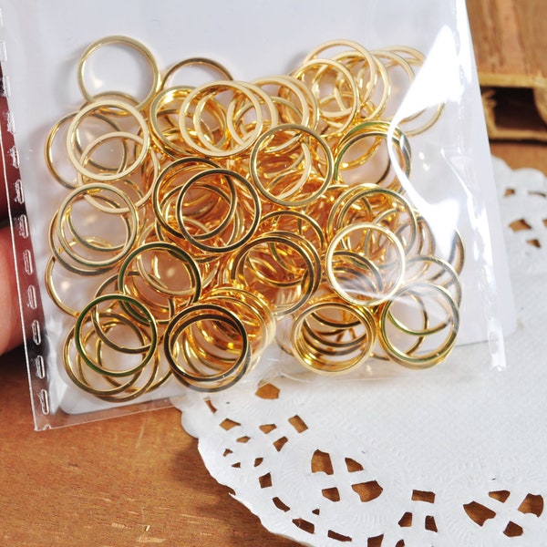 10-100pcs 18K Gold Round Link Charms 12mm, 18K Real Gold Plated Brass Ring Loops, Circle Connectors，Round Cut Tube Circles Supplies