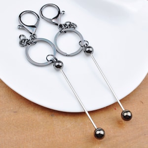 1/5/10/20/30/50/100Pcs Beadable Bar Blank Keychains,Gun Black Colors,Beadable Metal Keyrings,Keychain DIY Supplies,