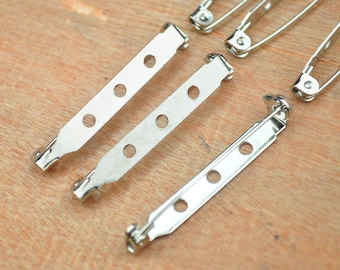 50 Stück Silber Brosche Brosche Pin Bar Back Base mit Roll-Sicherheits-Verschluss, 38 x 5 mm