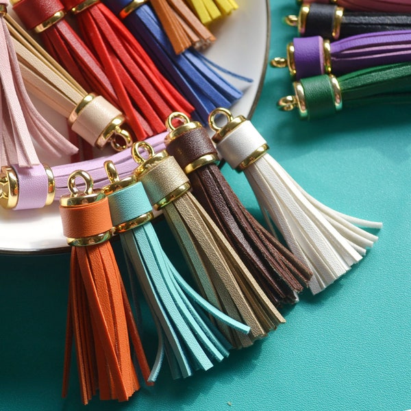 2.36”  Tassels,1/3/5Pcs PU Leather Tassels,Tassel Pendants,Gold Cap Handmade Leather Thread Tassel,Tassel for handbag，Keychain tassel