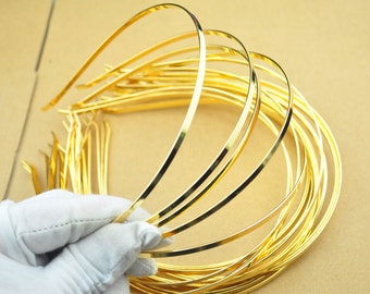 Gold headbands--10pcs 3mm(1/8 inch) Gold plated Metal Headbands with bent end headband,wholesale headband.