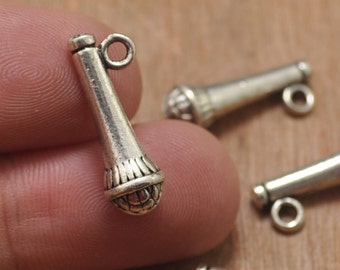 30pcs Antique Microphone argent charme pendentif, pendentif 3D micro, fournitures de bricolage, fabrication de bijoux, apprêts--20x12mm.