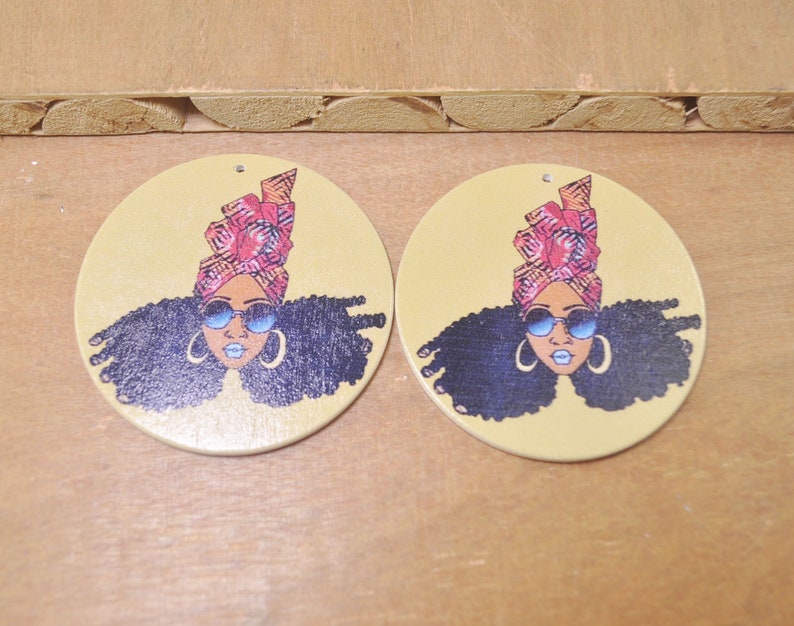 6Pcs DIY Wooden Earrings,Afro African wood earring,Africa Girl earrings,Flat Round Wooden Earrings,Big Earrings,Ethnic Jewelry-60mm-FF112#