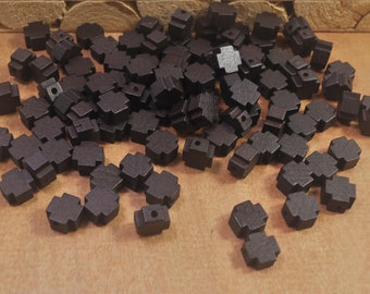 50 colgantes de cruz de madera pequeños, color negro café, 8 x 8 x 4,8 mm