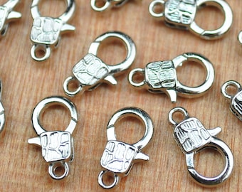 Cierre de langosta, 50 unidades, chapado en plata, resistente y brillante, para collares y pulseras (8 x 14 mm).
