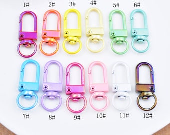 2-10Pcs AB color Metal Square Clasp clip, 12 Colors Enamel Swivel clasp connector for Keychain, Lobster clasp bag hardware key hook,34x12mm