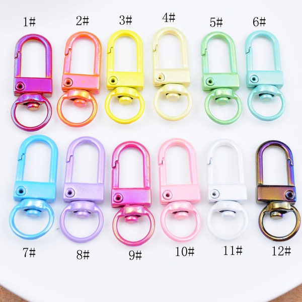 2-10Pcs AB color Metal Square Clasp clip, 12 Colors Enamel Swivel clasp connector for Keychain, Lobster clasp bag hardware key hook,34x12mm