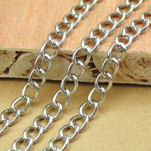 Zware zilveren ketting, 16ft (5m) antieke zilveren metalen ketting, zilver gedraaide kabelschakelkettingen - 5x7 mm.