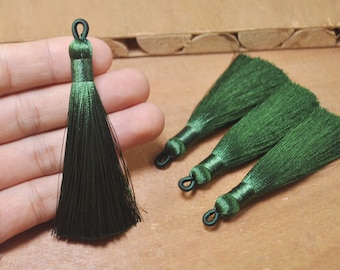 5Pcs Olive green Silky Tassels with Loop,Boho,Handmade tassels,Necklace Bracelet Tassels,Silk Tassels for Jewelry Making Supply-75mm