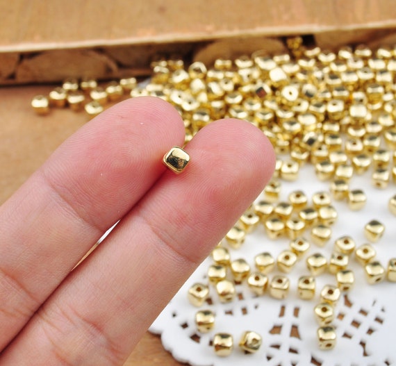 Small Plastic Spacer Beads JGFinds Tiny, Small Square CCB Plastic Beads, 500 Pack, 3mm With 1.4mm Hole (Gold) - Spacer Beads For Jewelry Making, Mini Beads, Acrylic With Gold Filled Beads Look