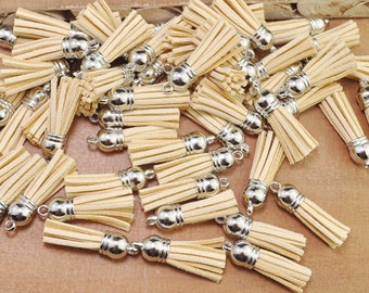 38mm Faux Leather Tassel,50pcs cream-coloured mini tassel craft,silver cap suede tassels charm pendant,fringe tassel,jewelry tassel -F2EL46