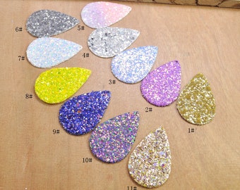 10/20/50pcs Glitter Leather Teardrops For Earrings,Necklaces,11 Color,Leather earring shapes,faux leather Tear Drop Die Cuts.