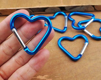 Sky Blue Heart Carabiner Key Chain，Aluminum Carabiner Clips,Backpack Carabiners,Camping Carabina Karabiner,Carabiner Snap hook clasp spring