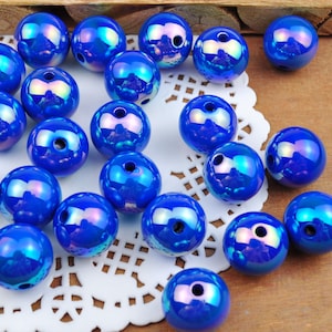 10pcs/lot 16mm Blue AB Round Beads, Iridescent Acrylic Gumball Beads, Round Spacer Beads,Bubblegum Beads,Plastic Round Bead,Jewelry beads