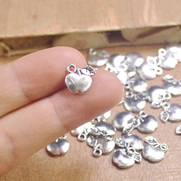 50pcs Antique Apple argent breloques, pendentifs, pendentif pomme, Fruit charmes Double face--11 mm