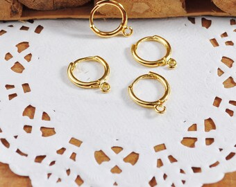 ゴールド/シルバー ラウンドイヤーフープ、13 x 16 mm、18Kゴールド