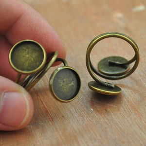 Bronze Ring Blanks,10pcs Antiqued Bronze Ring Blank Findings with Double Round Trays 12mm.