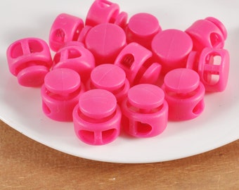 10 Plastic Toggle Cord Locks,Rose Red spring button toggles,Double Hole Toggle Cord Lock,elastic cord locks,Face Mask toggle lock,Cording