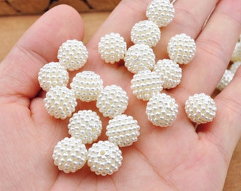 ABS White Rounds，30/100pcs 12mm Plastic Acrylic Round Beads , White Pearly Pearl Ball Beads DIY Jewelry Supplies