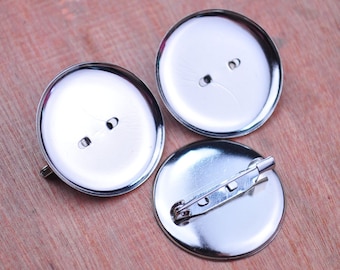 50pc Silver plated metal basic round brooch pin,29mm Round Cameo Cabochon Base Setting Brooch Back With Safety Pin