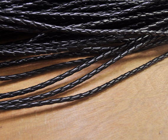 3mm/4mm Braided Leather Cord,10 Yards Black Braided Leather Cord
