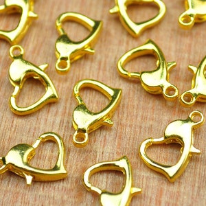 Lobster Clasp,50pcs Gold plated Heart Shaped Lobster Clasps,Lobster Claw Clasps,Heart Clasp,Charm Holder - Focal 8x12mm