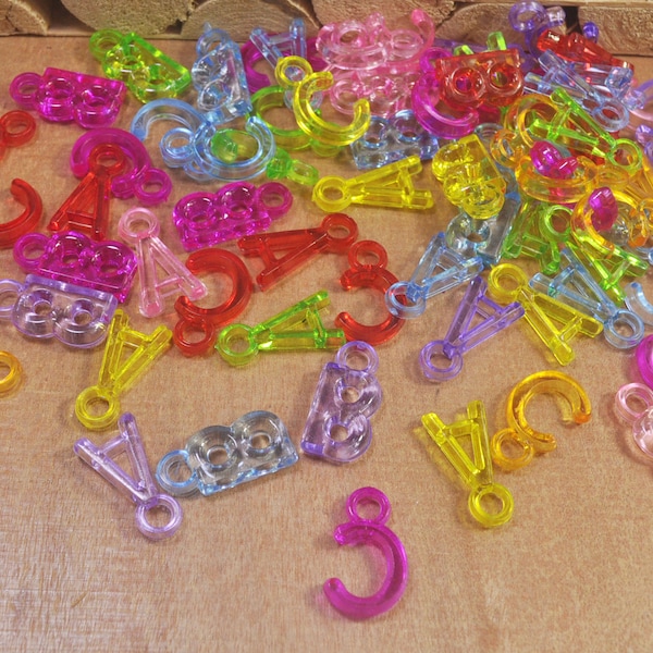 Plastic ABC Pendants,100Pcs Transparent Mixed Color Acrylic Alphabet ABC Beads,Jewelry Supplies -- 21mm