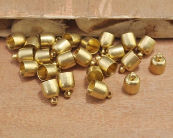 30pcs Raw Brass End Caps,metal end Cap connectors,Tassels Ends Cap with Loop,Leather Cord End Cap Bullets 11x8mm