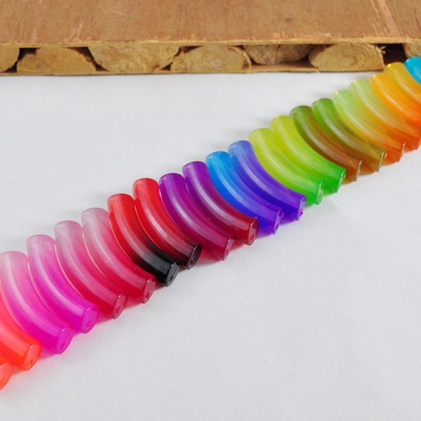 8mm Transparent Colorful Acrylic Multi-Faceted Tube Beads,Bamboo beads，1/6/30Pcs Curved Tube Beads ,beads for Bangle Bracelet Making,45x10mm