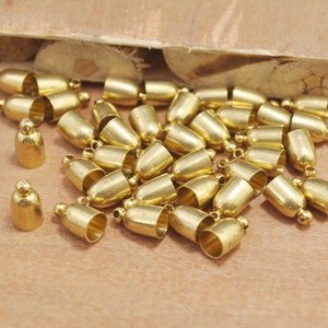 Raw Brass End cap,50pcs end caps for cord necklaces,handmade Tassels End Caps.Brass Clasp with Loop,Leather Cord End Cap Bullets 7x12mm