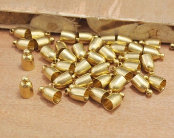 Raw Brass End cap,50pcs end caps for cord necklaces,handmade Tassels End Caps.Brass Clasp with Loop,Leather Cord End Cap Bullets 7x12mm