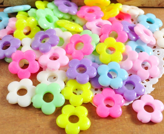 Flower Beads,24mm Flower Beads, Acrylic Beads,Mixed Color beads,Pastel  Flower Beads,100 pcs set