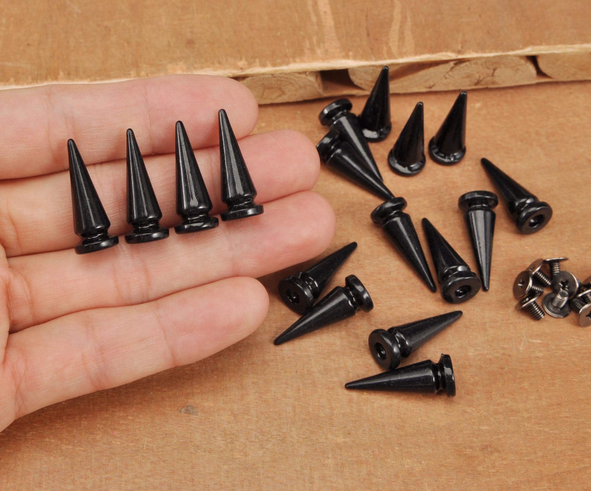 50 Pezzi Di Borchie A Punta Conica Nere Con Rivetti A Proiettile - Foto 7