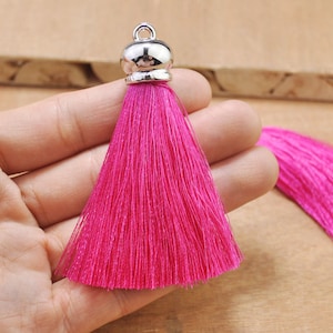 10Pcs 2.75&quot;(70mm) Rose silk tassels pendant with silver cap,High Quality Extra Thick tassels,tassel necklace,Tassel Keychains