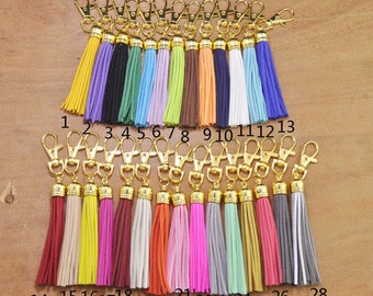 Wholesale Mixed Color Leather Tassel,Gold plated Tassel Key Chain,leather tassel keychain,clip on tassel,Large tassel keychain