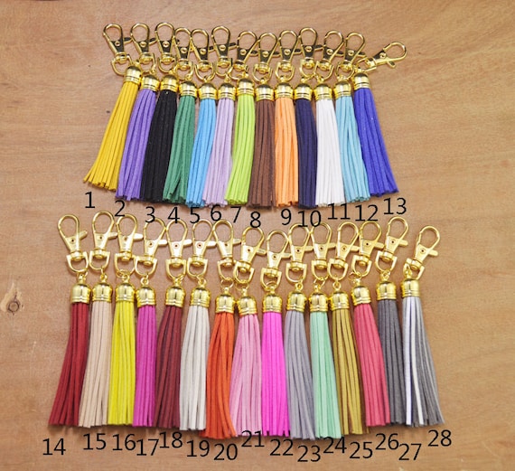 Wholesale Mixed Color Leather Tassel gold Plated Tassel Key Chain leather Tassel Keychain clip on Tassel large Tassel Keychain Etsy