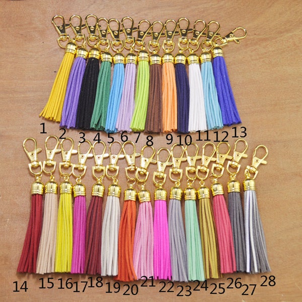 Wholesale Mixed Color Leather Tassel,Gold plated Tassel Key Chain,leather tassel keychain,clip on tassel,Large tassel keychain