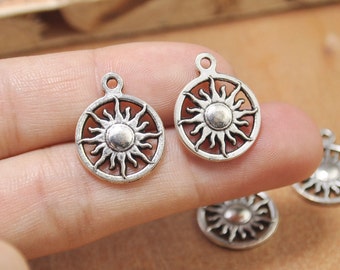 Antique Silver Sun Charms,30pcs Sun Pendants,Metal Charms for Jewelry Findings, Craft Supplies 16x20mm