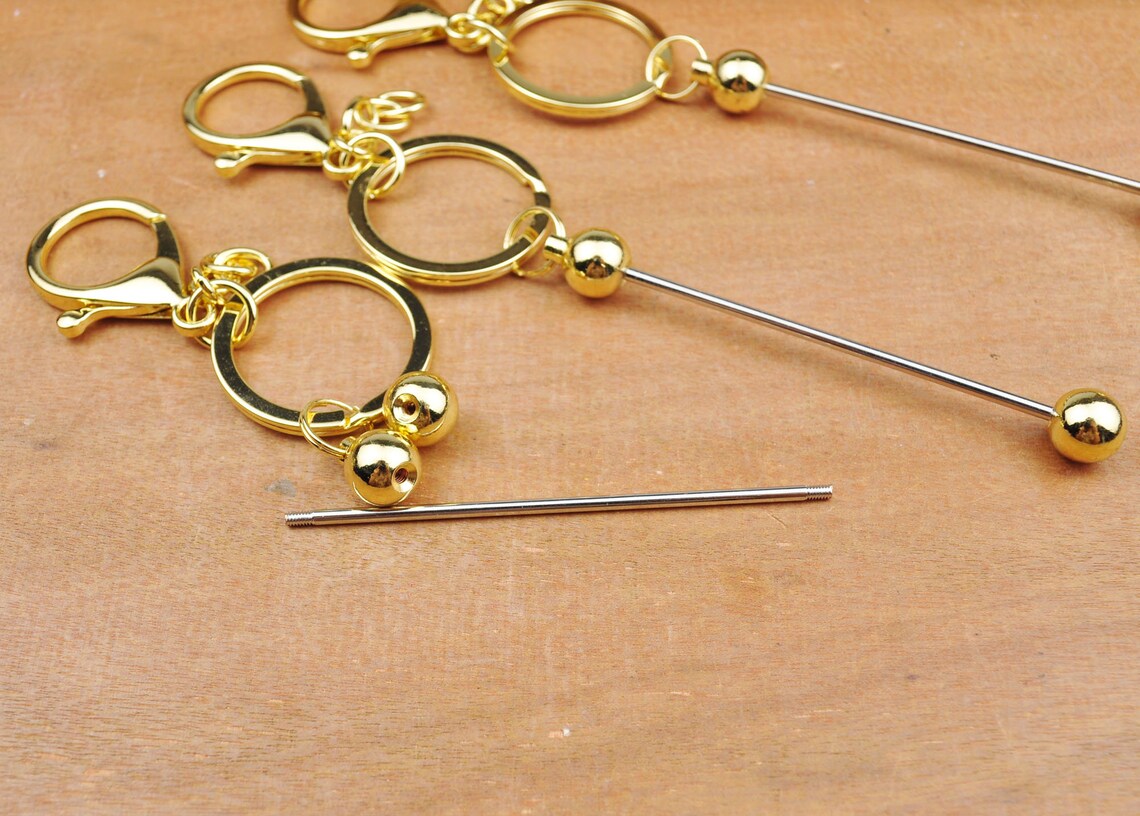 1/5/10/20/30/50/100pcs Beadable Bar Blank Keychains,gold Colors ...