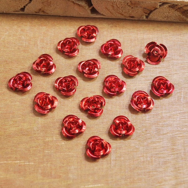 Perles de fleurs en aluminium, 200Pcs 8mm Rose en aluminium rouge, fleurs, décoration florale.