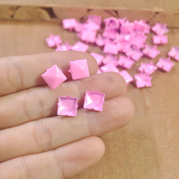 Metal Studs,50/100 Pink Square Metal Pyramid Studs for Clothing Shoes Bags Purses Leathercraft Decoration,DIY 9x9mm